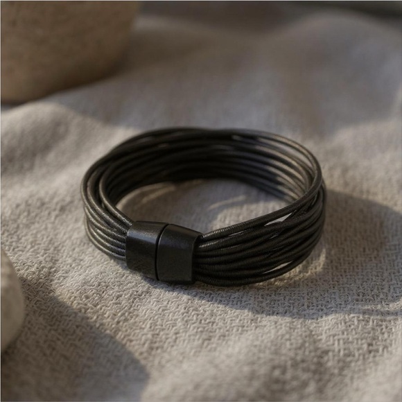 Elly #2221b Black Mamba Layered Harp String Bracelet | Magnetic Clasp - Picture 1 of 6